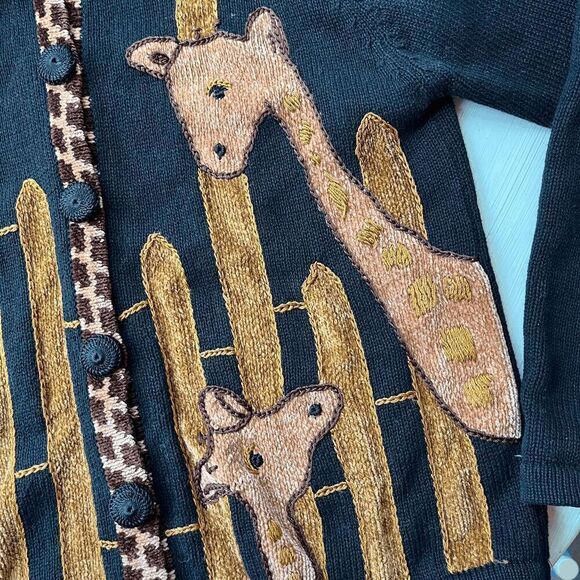 Vintage 90s Victoria Harbour Giraffe Cardigan Sweater Removable Collar - Picture 7 of 8